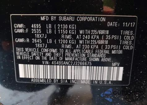 2018 Subaru Outback 2.5I Limited z USA, uszkodzony, nr VIN 4S4BSANC2J3266675